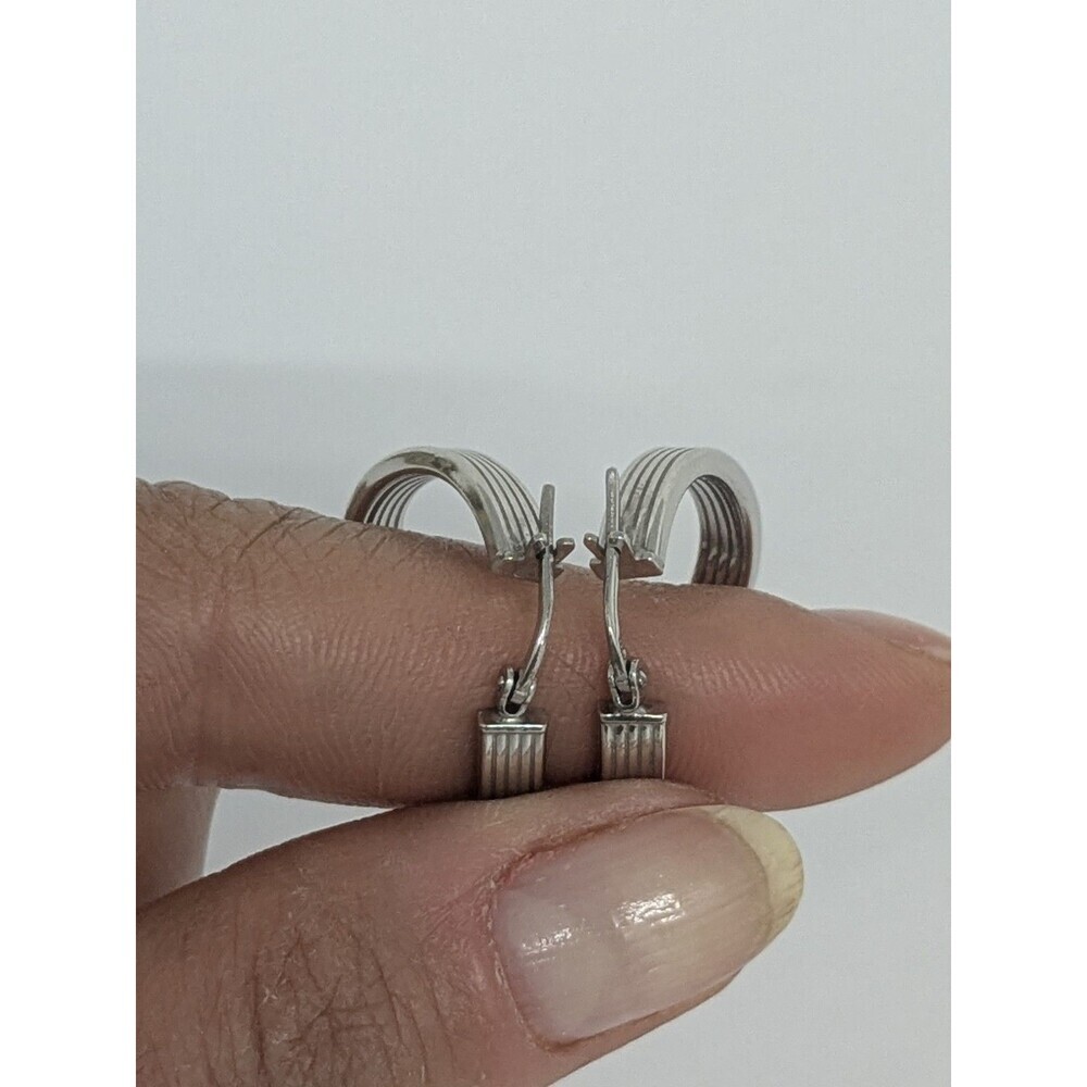 Twisted Hoop Earrings 925 Sterling Silver Grooved Solid 1" Diameter - Picture 5 of 7
